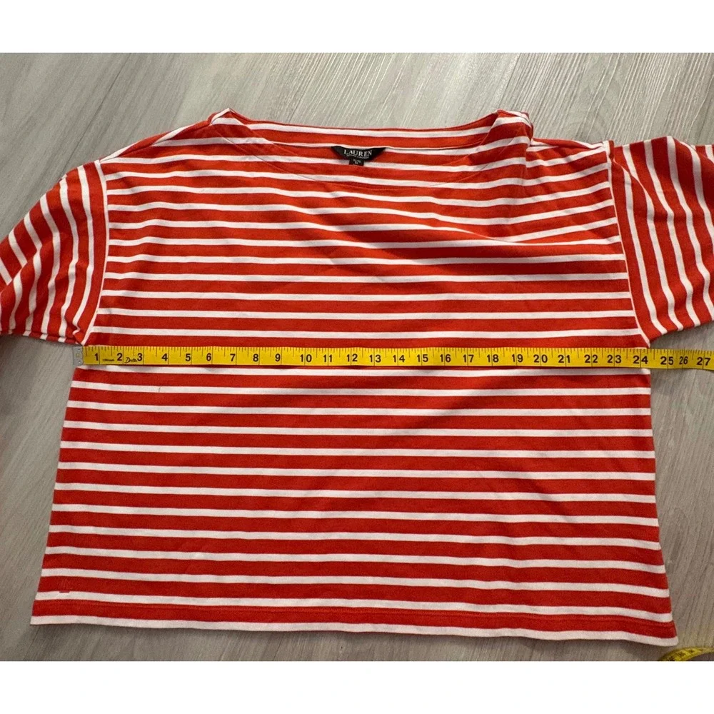 Lauren Ralph Lauren Top Women Orange White Boat Neck Nautical Long Sleeve XL NWT - Picture 10 of 16